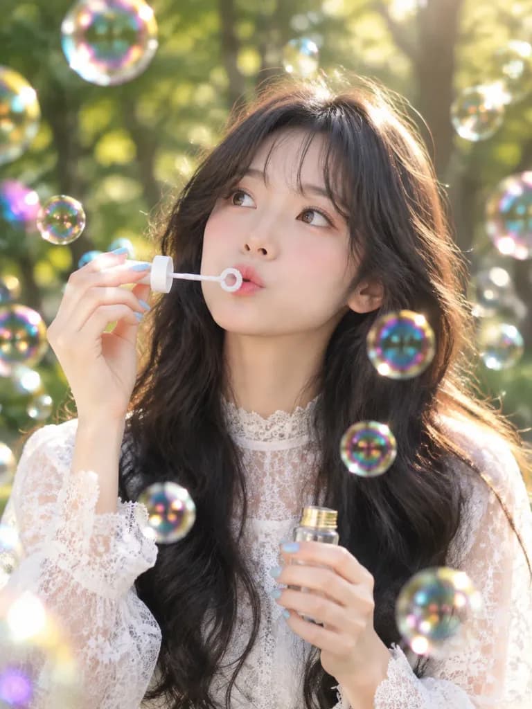Woman Blowing Bubbles in Golden Hour