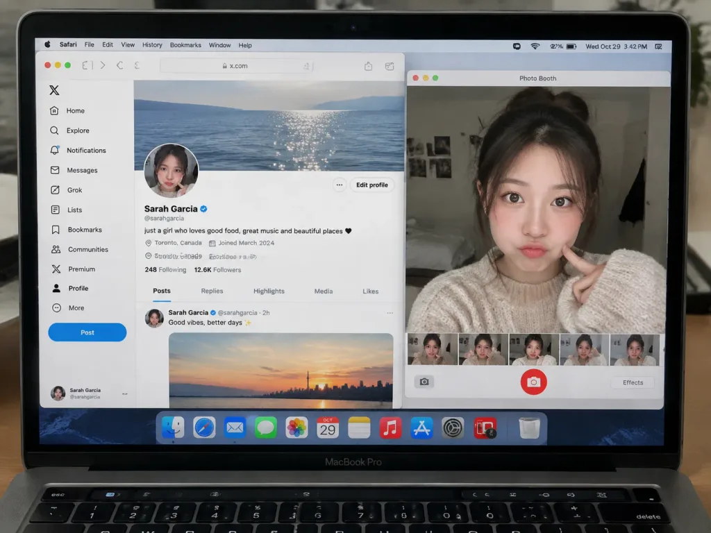 MacBookデスクトップとPhoto Booth自撮り