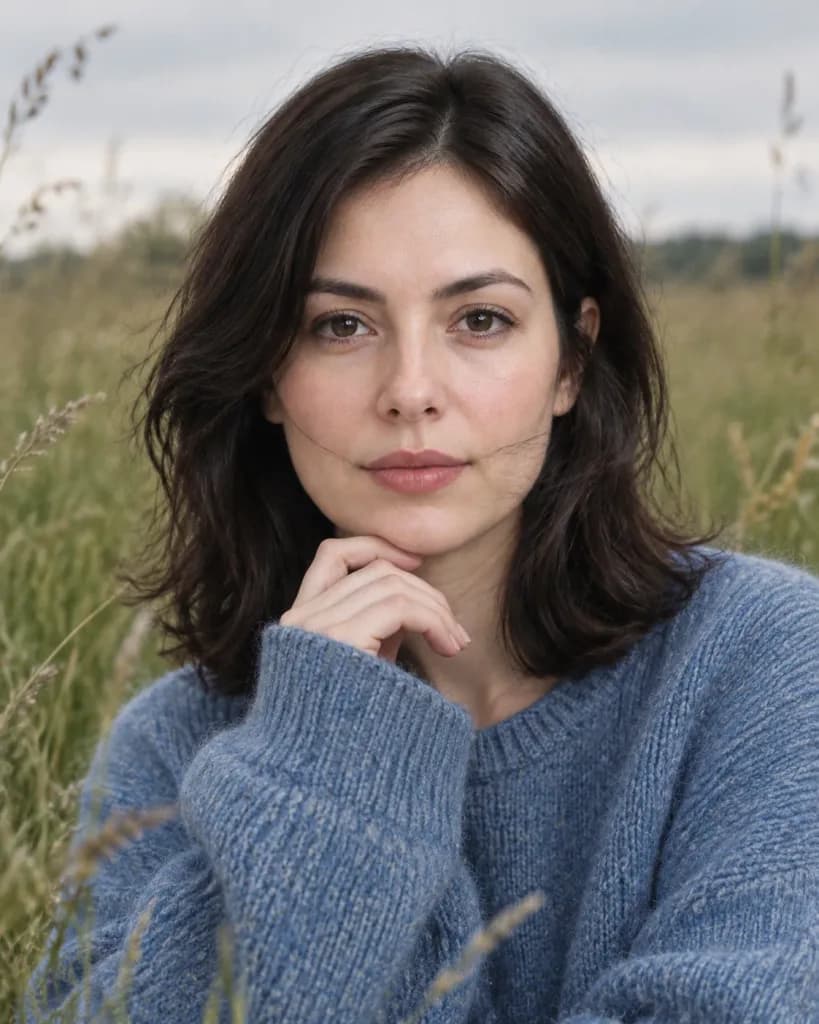 Pensive Outdoor Knitwear Meadow Portrait