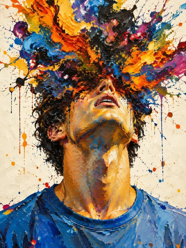 Abstract Expressionist Head Eruption Oil Painting