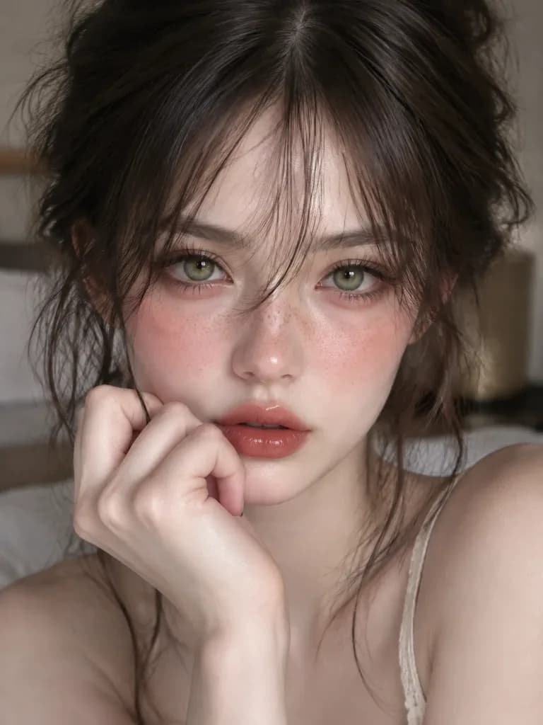 蓬鬆盤髮女性特寫肖像