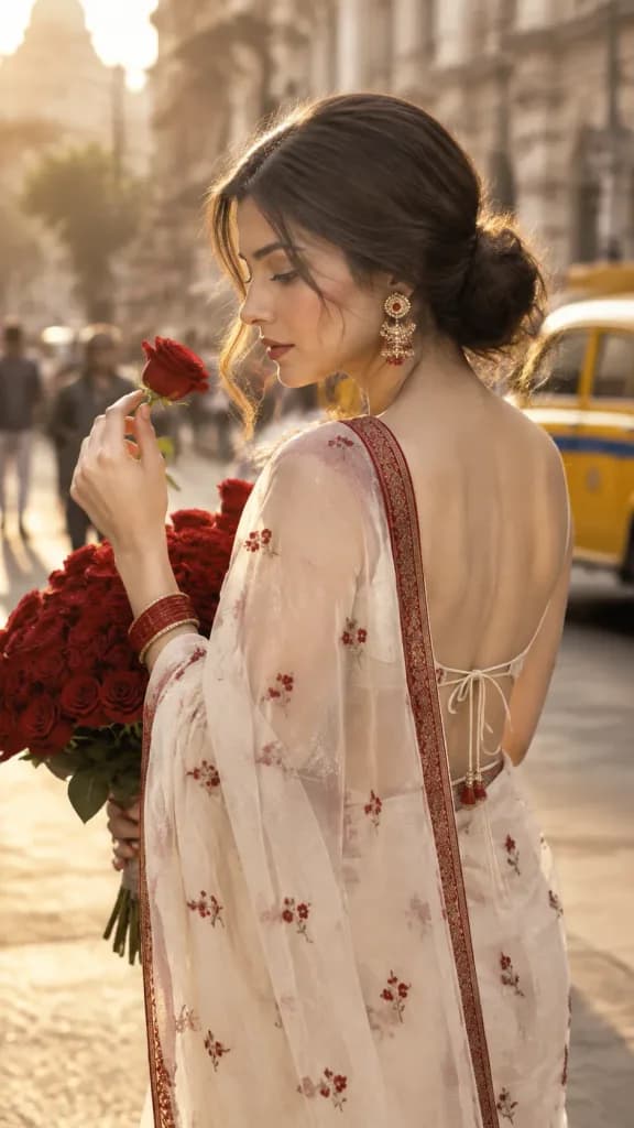 Portrait Urbain d'une Femme Indienne aux Roses Rouges