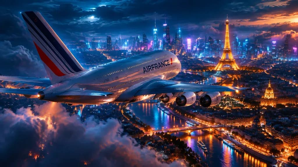 파리 상공의 미래형 에어프랑스 A380