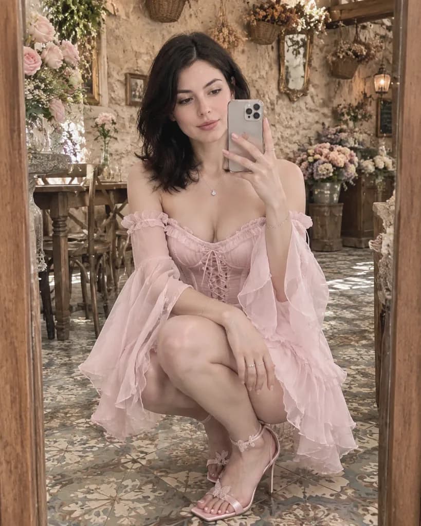 Fairycore Floral Cafe Mirror Selfie