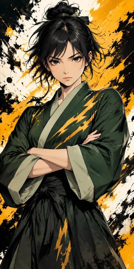 Anime Martial Arts Girl with Lightning Robe