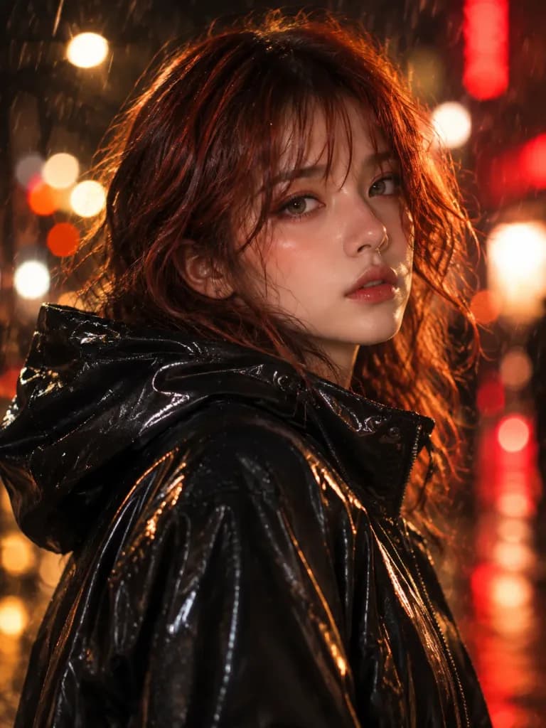 Rainy City Night Cinematic Portrait