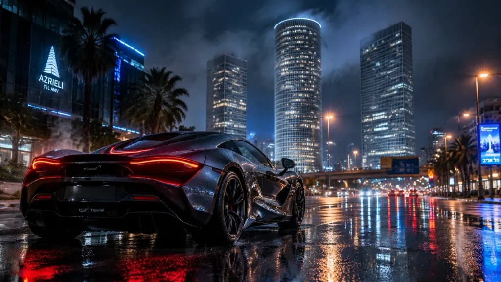 Futuristic Vehicle in Rainy Night City