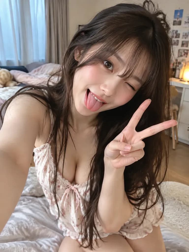 お茶目なベッドルームスナップポートレート