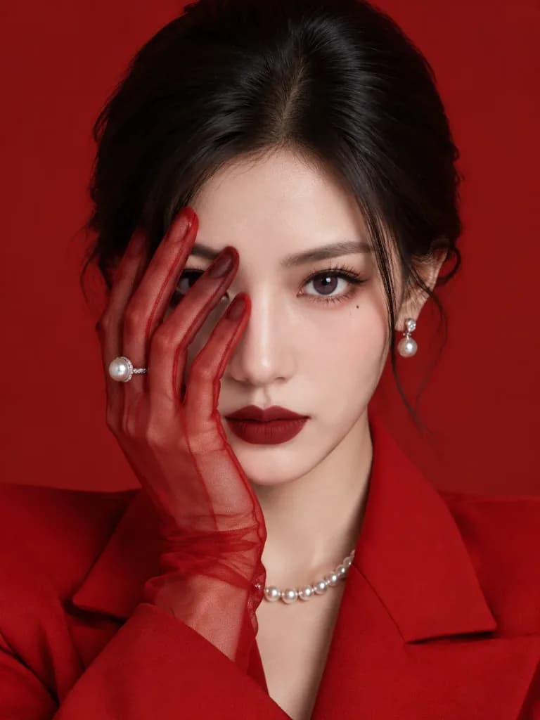 Red Monochrome Studio Fashion Portrait