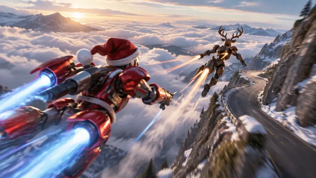 Santa vs Reindeer Robot Dogfight