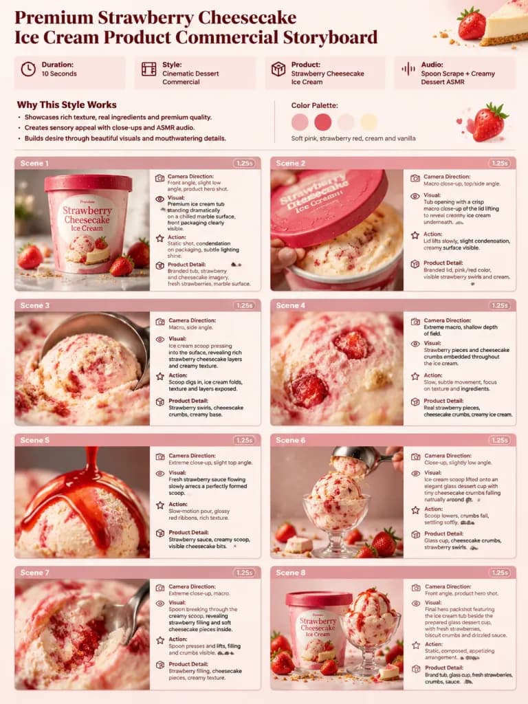 ストロベリーチーズケーキアイスのCM絵コンテ