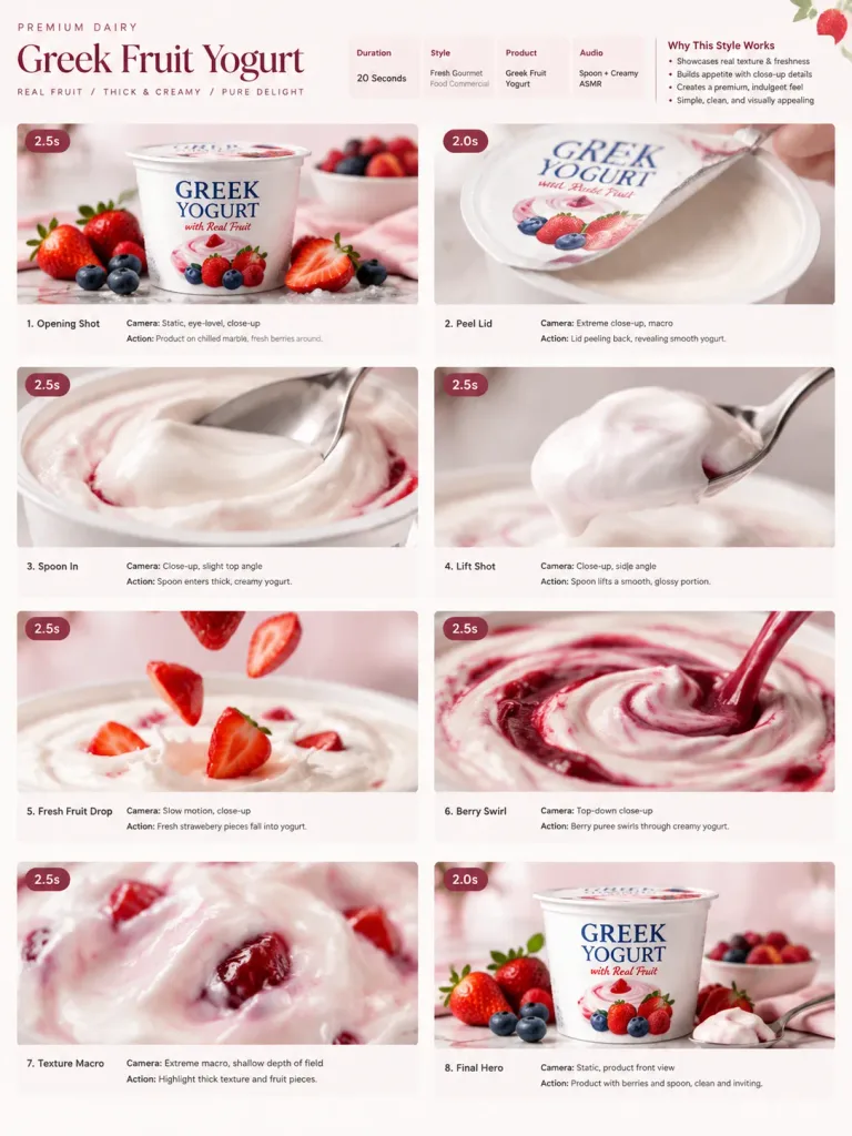 Greek Yogurt Commercial Storyboard Layout
