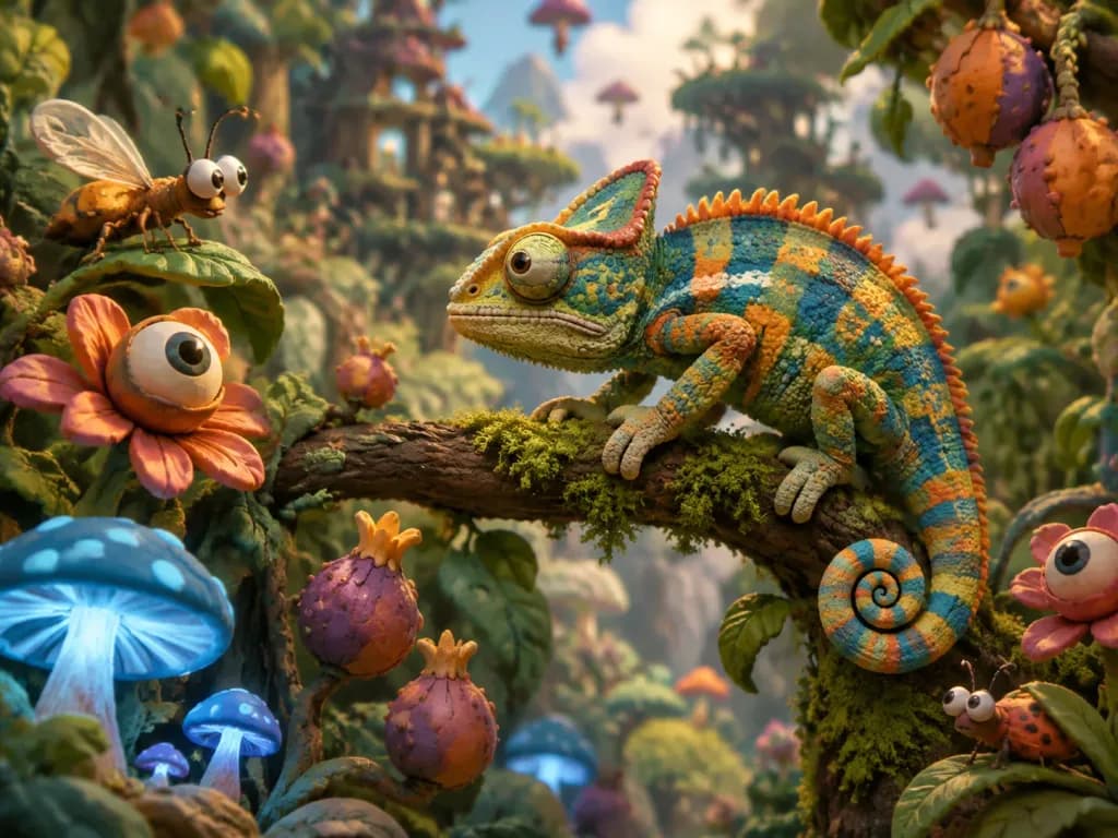 Whimsical Claymation Fantasy Forest Scene