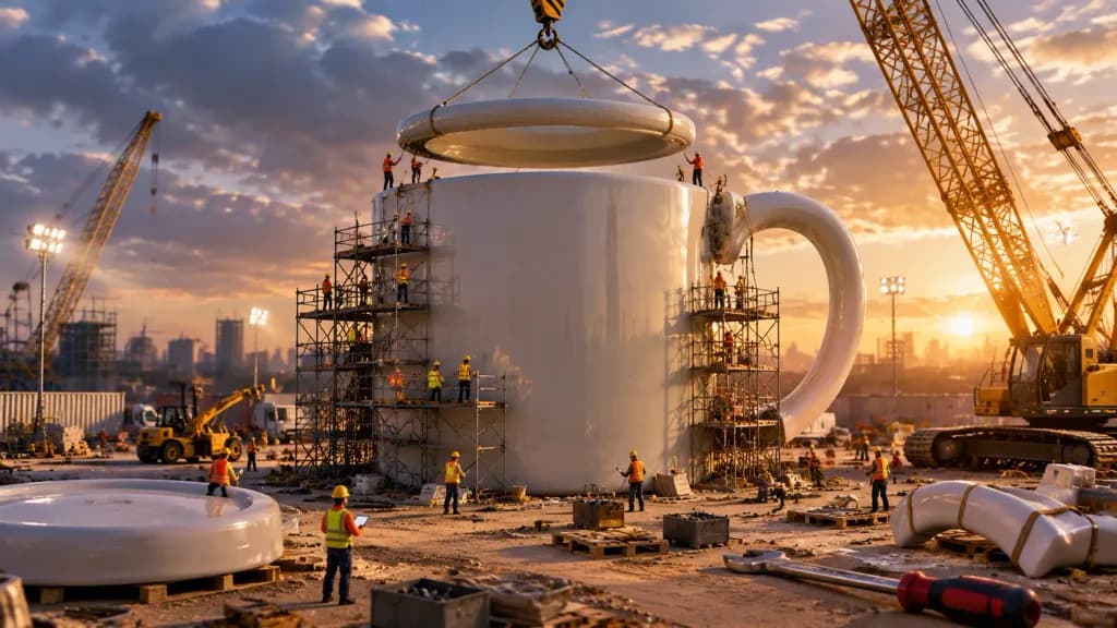 Miniature Crew Assembling Giant Object