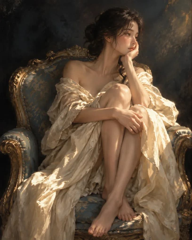 Melancholic Woman in Armchair Oil Painting