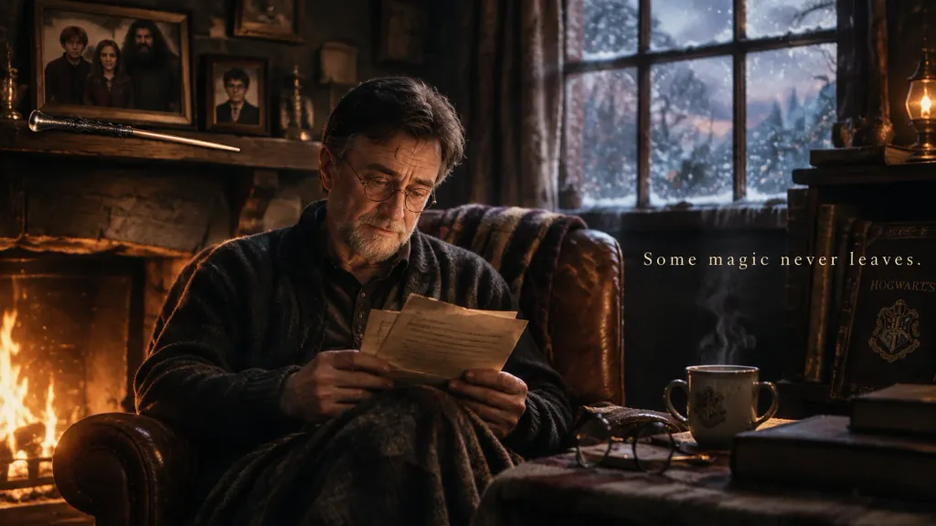 Пожилой Гарри Поттер у Зимнего Камина