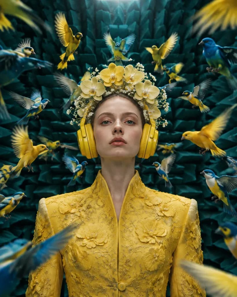 Surreal Symmetrical Fashion in Anechoic Chamber