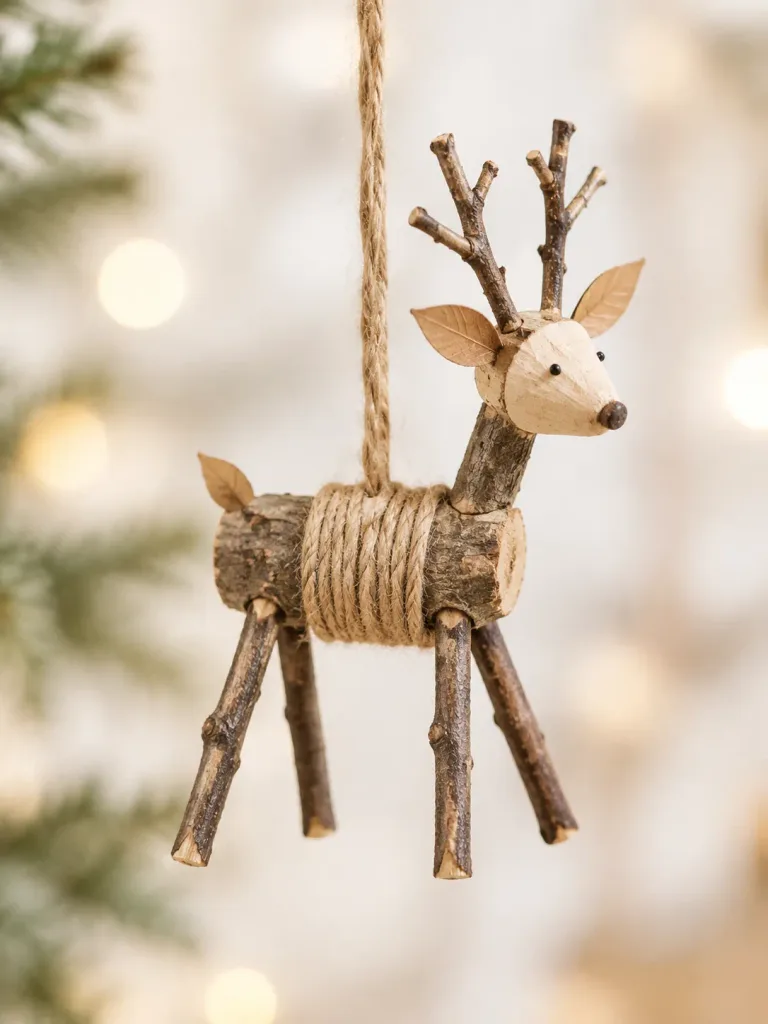 Handmade Twig Reindeer Christmas Ornament