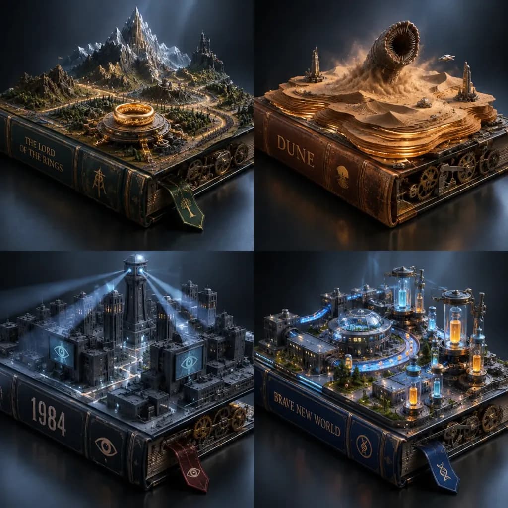 Mechanical Book Relief Diorama Grid