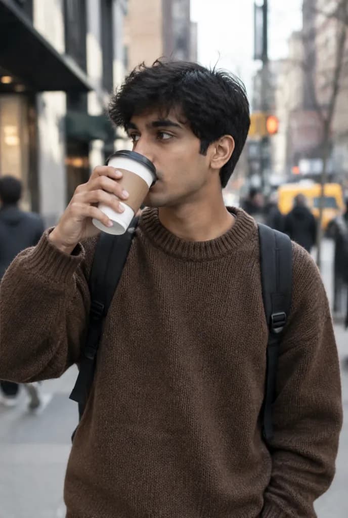 Candid Morning Coffee Street Portrait
