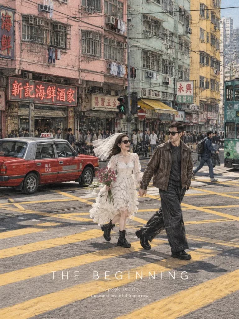 香港街頭婚禮插畫