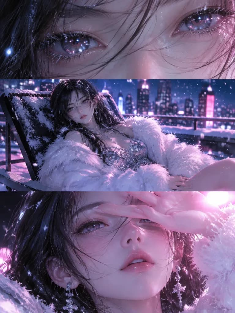 Winter Rooftop Neon Y2K Portrait