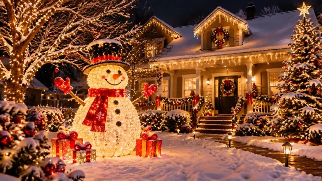 Weihnachtliche Gartenbeleuchtung im Freien