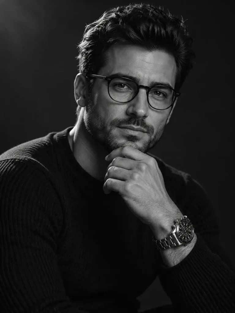 Cinematic Monochrome Editorial Male Portrait