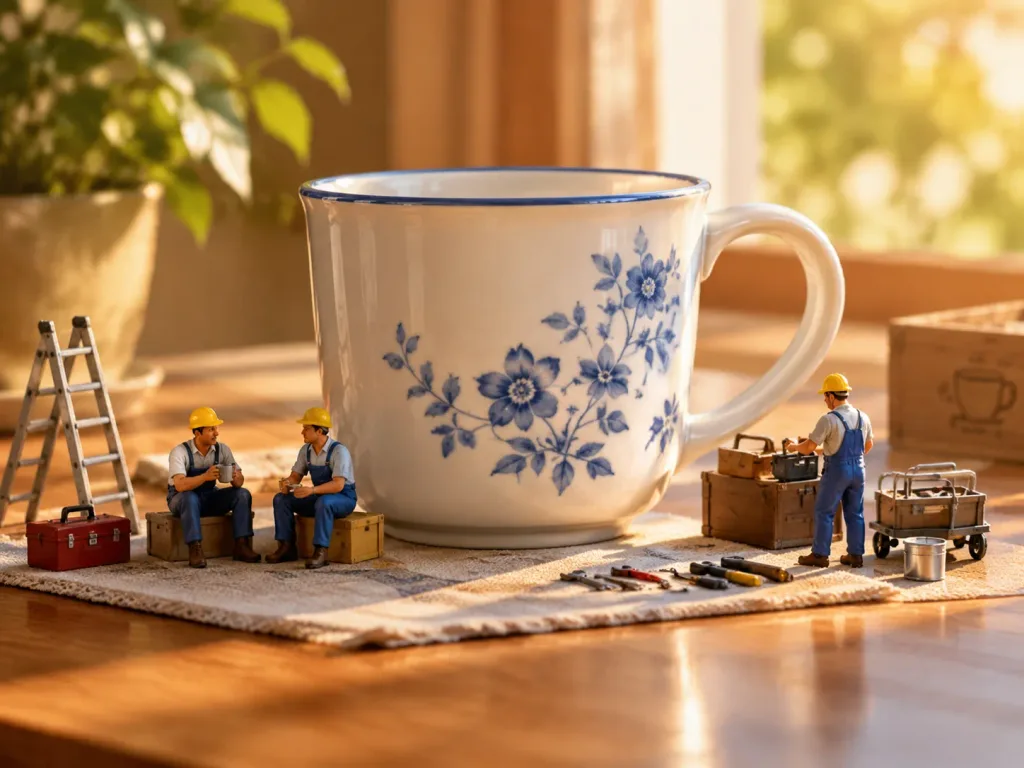 Miniature Workers Beside Restored Object