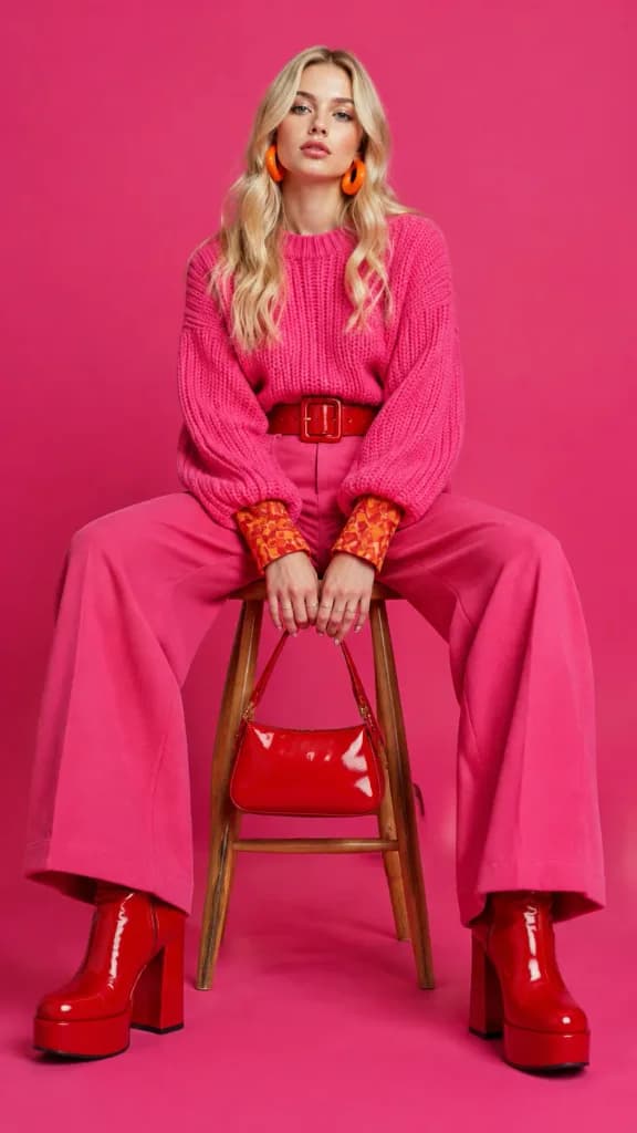 Monochromatic Pink High-Fashion Studio Portrait