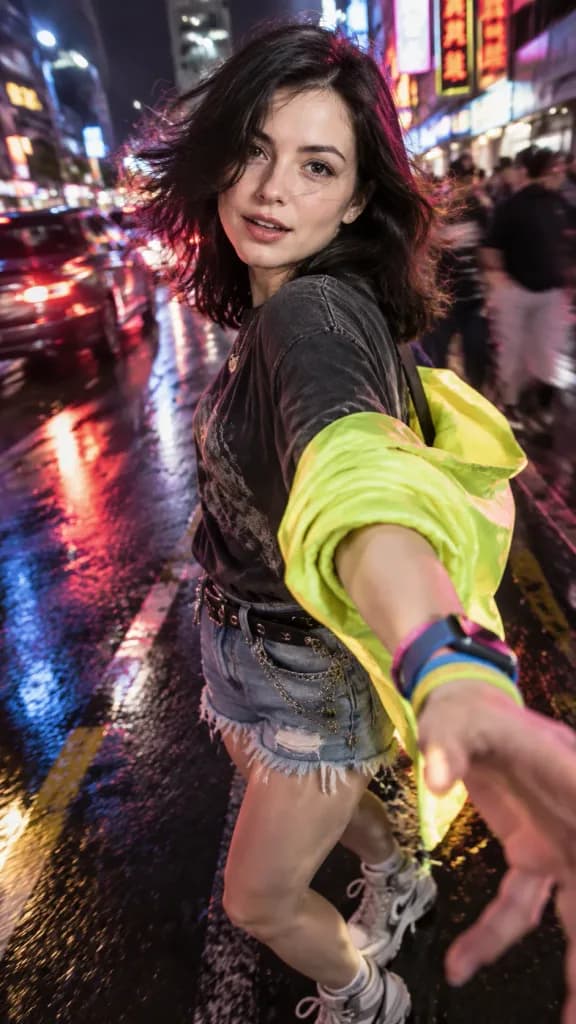 Dynamiczny portret nocny w neonowym mieście