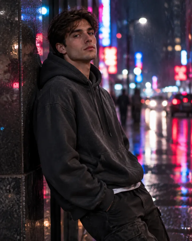 Urban Night Portrait in Rain