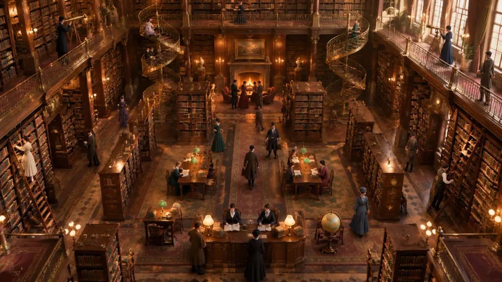 High-Angle View of a Victorian Library