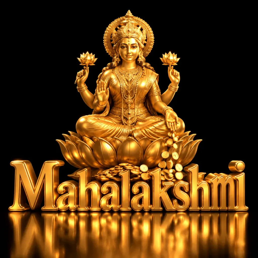 Golden Goddess Mahalakshmi on 3D Typography