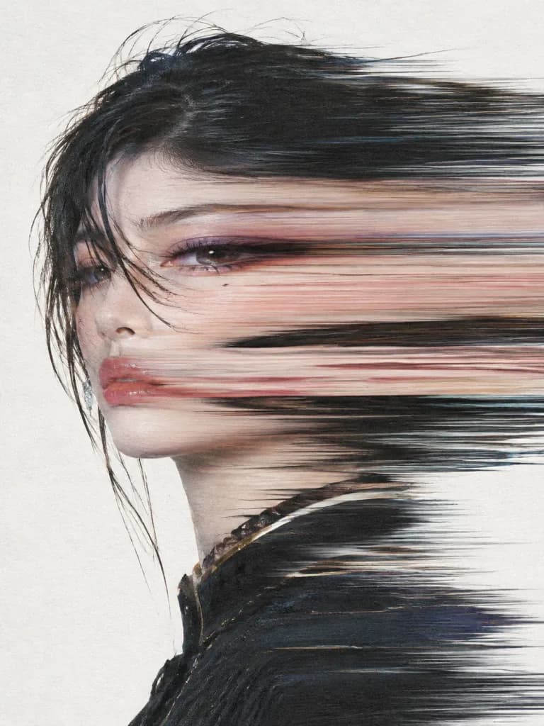 Surreales Horizontal Gedehntes Glitch-Porträt