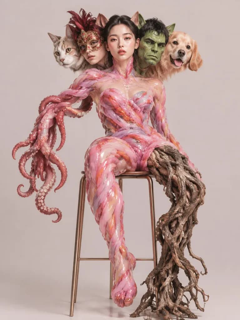 Five-Headed Candy Couture Surreal Doll