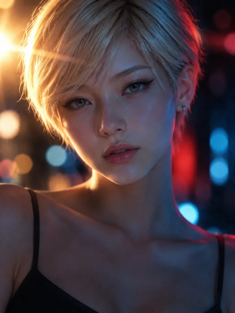 シネマティックな金髪ショートヘアのポートレート