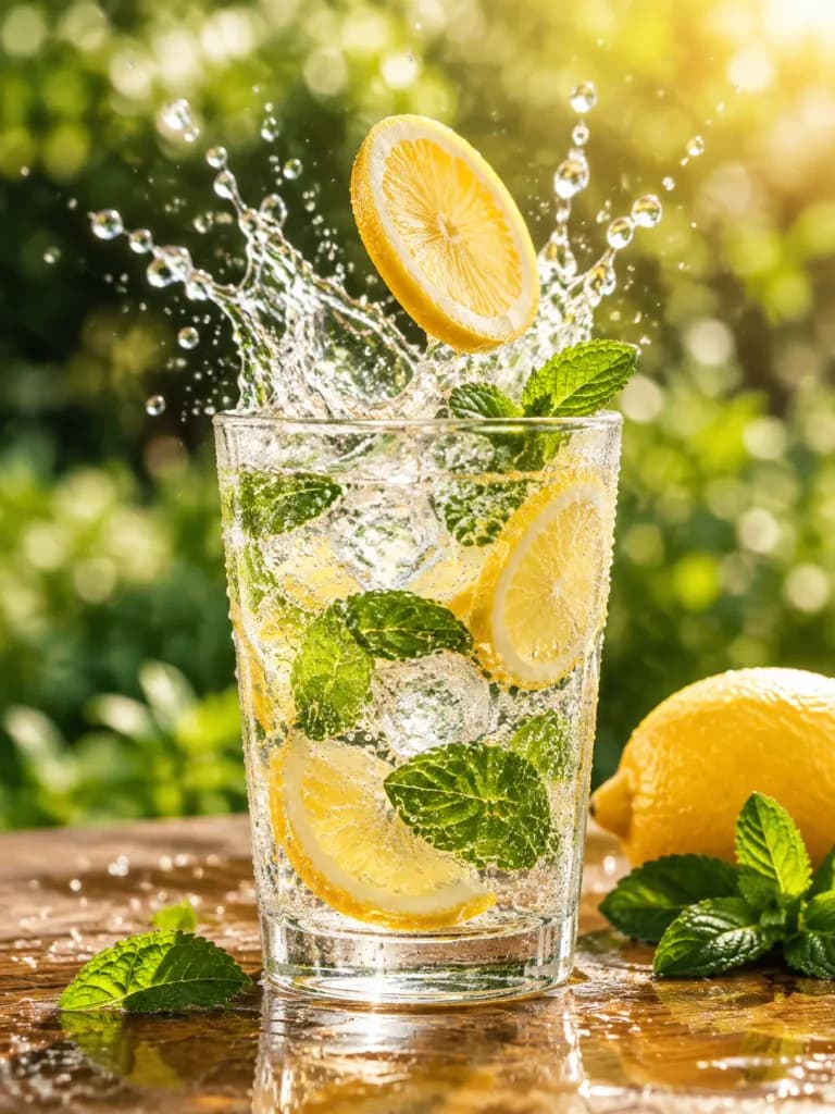 Iced Lemon Mint Drink Splash Macro