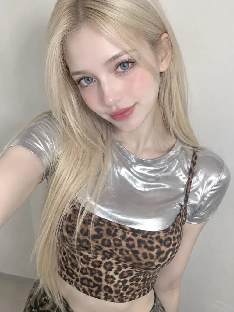 메탈릭 레이어드 룩 근접 셀카