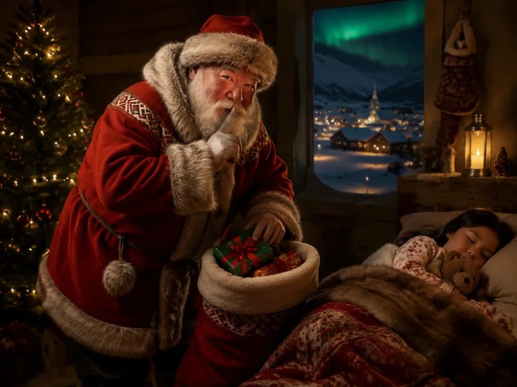 Adding Santa Delivering Christmas Presents Quietly