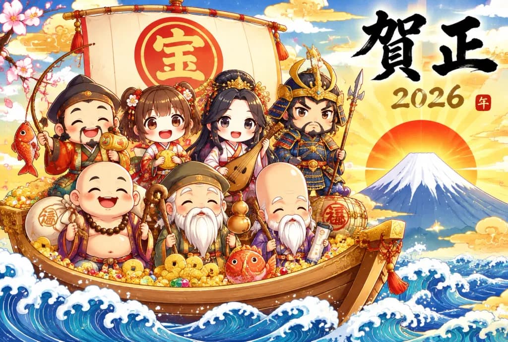 Q版七福神寶船新年賀卡