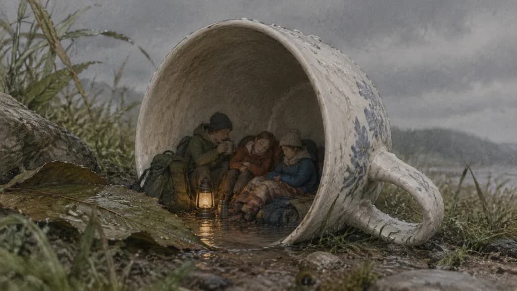Tiny Travelers Sheltering Under Everyday Object