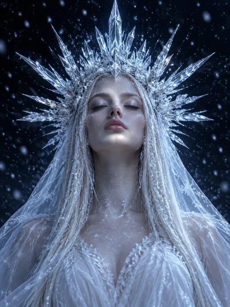 氷の冠を戴く幽玄な冬の女神