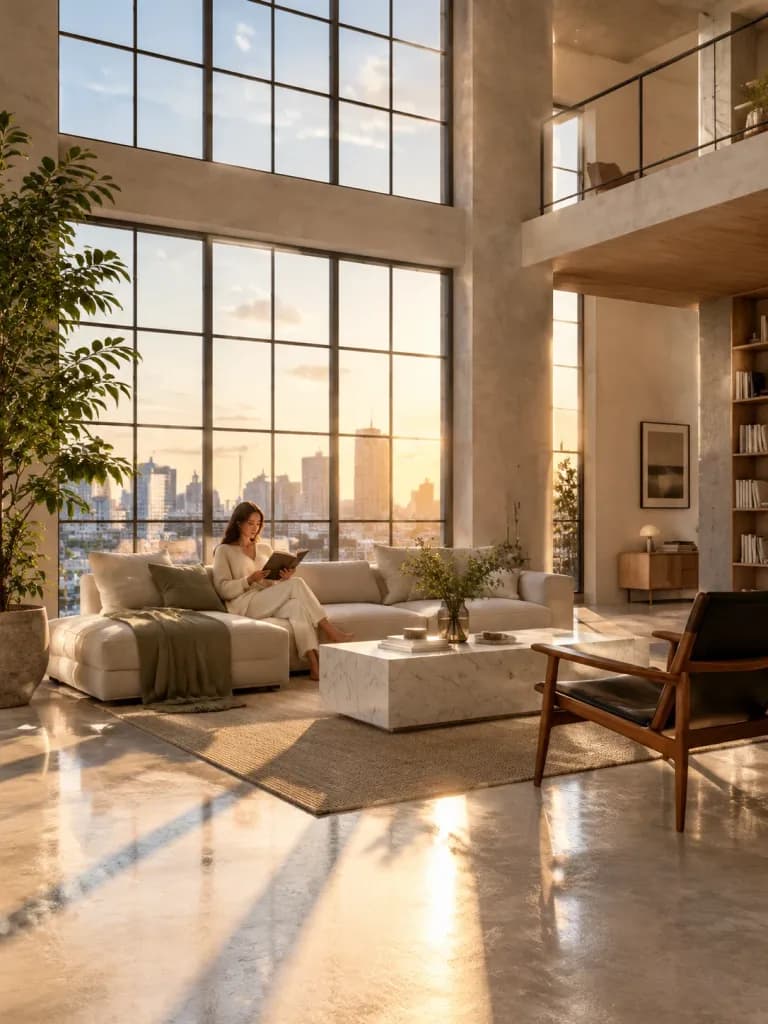 Sunlit Modern Industrial Loft Interior