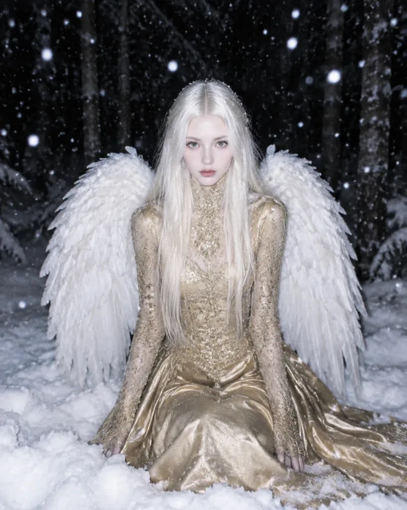 Fallen Angel in Winter Forest