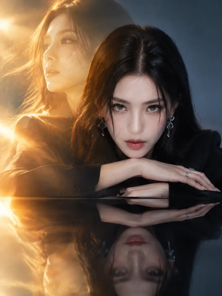 미러 반영이 있는 에디토리얼 이중 노출 포트레이트