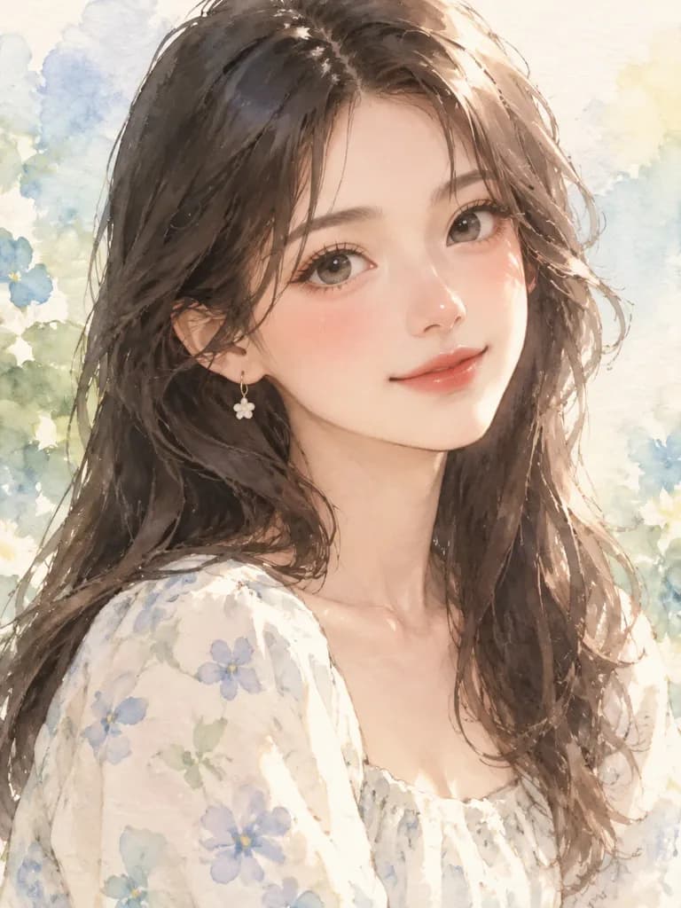 水彩与数码融合风动漫人像