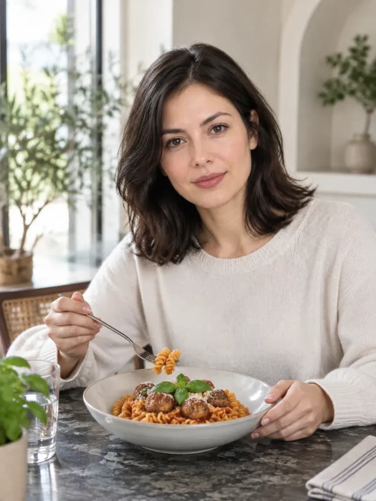 Modern Dining Portrait with Pasta