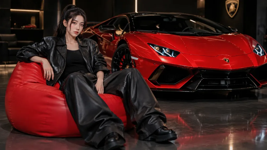 Red Supercar and Leather Fashion Contrast