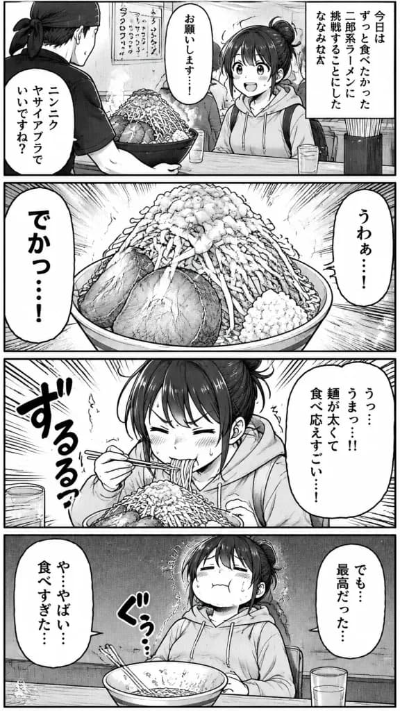 Four-Panel Gag Manga of Woman Eating Ramen